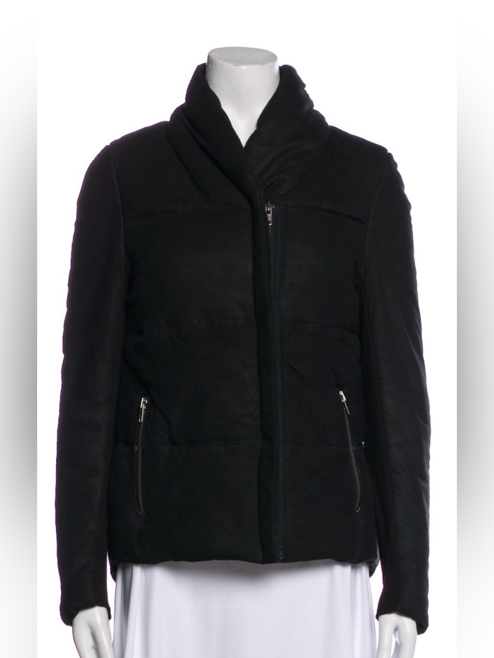 MUUBAA women’s genuine leather moto jacket Black Goatskin Zip Pocket puffy Sz 2